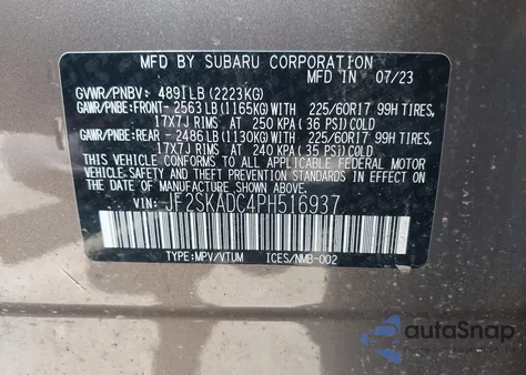 2023 Subaru Forester Premium из США, поврежденный, VIN JF2SKADC4PH516937